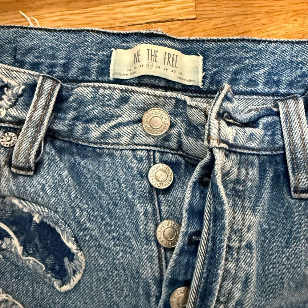 We The Free Blue Distressed Jean Patchwork Shorts - Picture 9 of 10